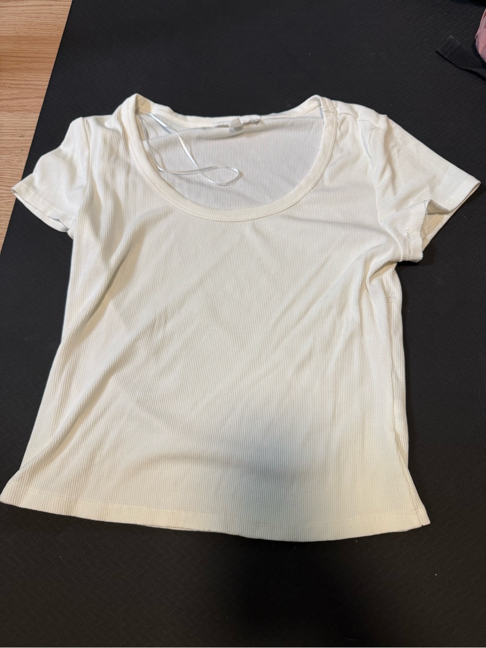 Pink Rose White Ribbed Scoop Neck Short Sleeve Tee